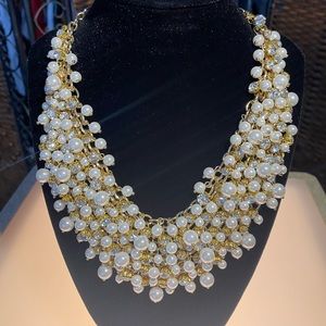 Natasha Faux Pearl & Sparkling Crystal Necklace